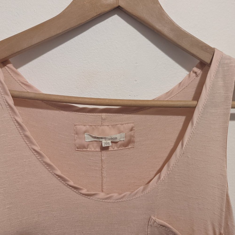 Anthropologie Pure + Good Blush Pink Satin Trim Pocket Tank - Picture 4 of 7